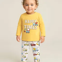 Babyoye Single Jersey With Anti Bacterial Finish Full Sleeves Night Suit With Vehicle Print - Yellow-picture-24