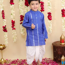BownBee Pure Cotton Woven Full Sleeves Glitter Striped Dhoti Kurta Set - Blue-picture-26