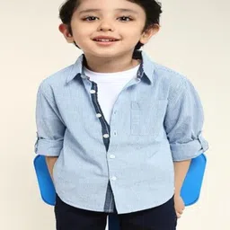 Bonkids 100% Cotton Woven Full Sleeves Striped Shirt - Light Blue-picture-22