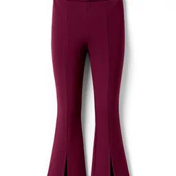 Pine Kids Cotton Lycra Knit Full Length Solid Leggings - Wine-picture-17