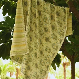 The Aangan Infants Green & Mustard Floral Printed 210 GSM Pure Cotton Dohar-image-97