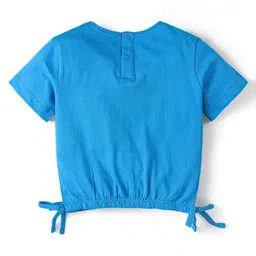 Babyhug Cotton Knit Half Sleeves Top with Gathering and Heart Print -Blue image 2