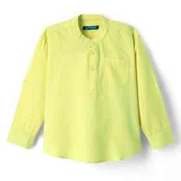 Pine Kids Cotton Woven Mandarin Collar Full Sleeves Solid Colour Kurta Style Shirt - Light Green image 2