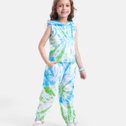 OLLINGTON ST. Cotton Tie & Dye Co-ords Set Of Sleeveless Hoodie Top & Joggers- Multicolor image 2