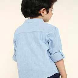 Bonkids 100% Cotton Woven Full Sleeves Striped Shirt - Light Blue image 3