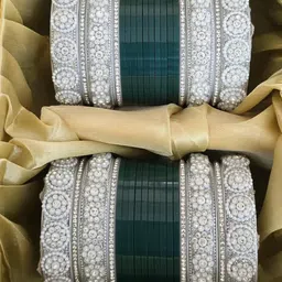 Mehpriye Women Set Of 2 Green And Silver Alloy Artificial Stones and Beads Ethnic Bangles-picture-16