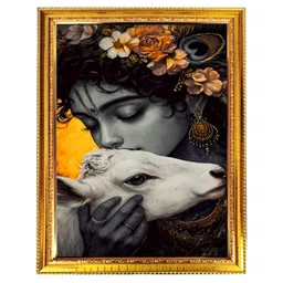 blinkart Black & Yellow Lord Krishna Printed Wall Art-image-13