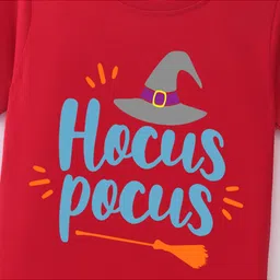 BLUSHES 100% Cotton Halloween Theme Half Sleeves Hocus Pocus Text Printed Tee - Red image 4