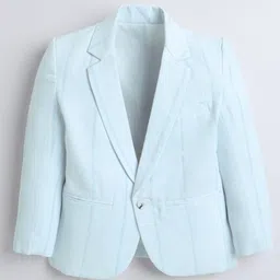 Ministitch Linen Full Sleeves Striped Blazer - Sky Blue image 4