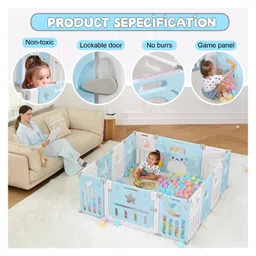 Metreno 16 panel playpen play yard for baby playpens with play mat, Gate and Balls kids activity playards for Kids, Blue image 3
