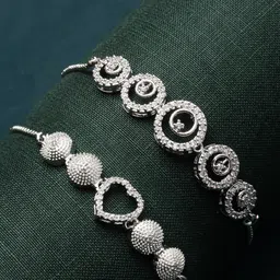 ZENEME Women 2 Brass Cubic Zirconia Rhodium-Plated Charm Bracelet-picture-39