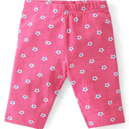 Babyhug Cotton Lycra Three Fourth Leggings with Polka Dots & Floral Print Pack of 3 - Multicolour image 4