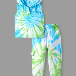 OLLINGTON ST. Cotton Tie & Dye Co-ords Set Of Sleeveless Hoodie Top & Joggers- Multicolor image 4