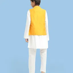 Pine Kids Cotton Woven Full Sleeves Kurta Pajama Set With Floral Embroidered Jacket - White image 4