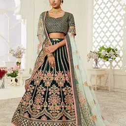 DIVASTRI Embroidered Thread Work Velvet Semi-Stitched Lehenga & Blouse With Dupatta-picture-32