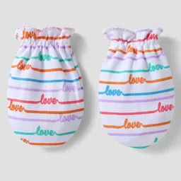 Babyhug 100% Cotton Cap Mittens And Booties With Stripes & Love Printed Lilac -Diameter 14 cm image 5