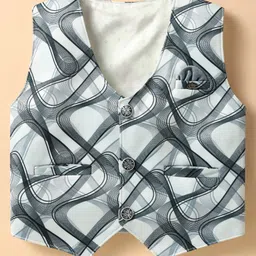 Radutu Full Sleeves Abstract Printed 3 Piece Party Suit Set With Bow & Cap Set - Light Blue & Black image 5