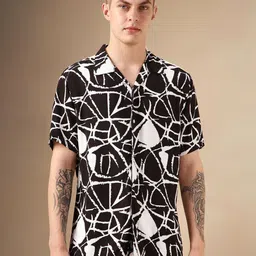 Dennis Lingo Men Smart Cuban Collar Abstract Printed Relaxed Fit Casual Shirt-image-70