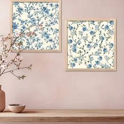 Kotart Blue & White 2 Pieces Floral And Botanical Printed Wooden Wall Art-image-44