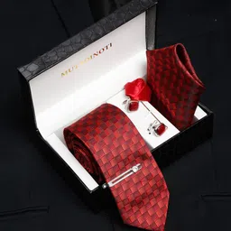 MUTAQINOTI Men Striped Checks Silk Necktie Accessory Gift Set-image-48