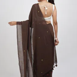 Moda Rapido Solid Mirror Work Pure Cotton Khadi Saree with Mirror Work image 2