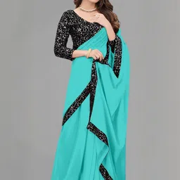 MEAVEN FEB Elegant Black Velvet Saree with Designer Sequin Work-image-90