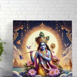 SAF Blue & Gold-Toned 1 Piece Canvas Religious Wall Paintings image 3