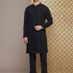 House of Pataudi Ethnic Motifs Embroidered Chikankari Jashn Kurta with Churidar-picture-20