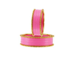 Vidhya Kangan Set Of 22 Gold-Plated & Pink Artificial Beaded Bangles image 4