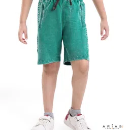 arias by lara dutta Arias Consciously Sourced 100% Cotton Stretch Looper Knit Pull up Shorts with Contrast Drawstring - Green-picture-14