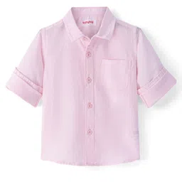 Babyhug Cotton Linen Woven Full Sleeves Solid Color Shirt - Light Pink-picture-33