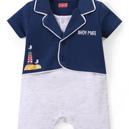 Babyhug 100% Cotton Half Sleeves  Romper with Light House Print- Navy Blue-picture-12