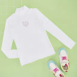 Pantaloons Junior Cotton Elastane Full Sleeves Girl Power Text Rhinestones Embellished Sweatshirt - Off White-picture-12