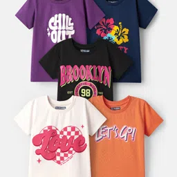 Pine Kids Cotton Knit Half Sleeves Text Printed T-Shirts Pack of 5 - Multicolor-picture-27