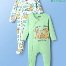 Babyoye Disney Interlock Knit Full Sleeves Footed Sleep Suits With Lion King Graphics Pack of 2- Light Green-picture-32