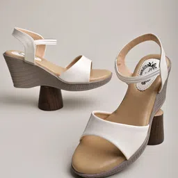 Shoetopia Colour Blocked Wedge Heel Sandals - White-picture-13