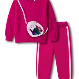 Babyhug Terry Knit Full Sleeves Top & Joggers Set With Attached Sling Bag & Tape Detailing - Pink-picture-22