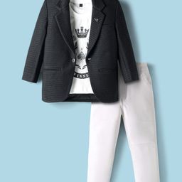 Dapper Dudes Full Sleeves Striped Blazer With Typography Printed Tee & Pant Set - Black-picture-32
