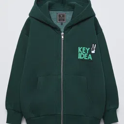 ALAN JONES Cotton Blend Knit Full Sleeves Key Idea Text Embroidered Light Winter Oversized Sweatjacket - Teal-picture-16