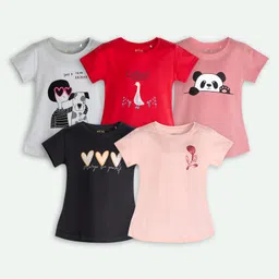 Ariel Cotton Knit Pack Of 3 Full Sleeves Animals & Hearts Printed Tees - Grey Red Pink Black & Beige-picture-22