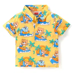 Babyhug Single Jersey Half Sleeves Shorts Set Bear Print - Yellow image 2