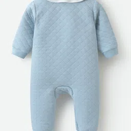 Kookie Kids Full Sleeves Peter Pan Collared Winter Wear Romper with Cloud & Bear Patch- Sky image 2