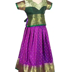 Bhartiya Paridhan Half Sleeves Choli & Lehenga Set Printed- Purple image 3