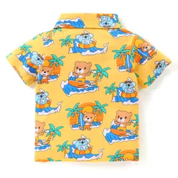 Babyhug Single Jersey Half Sleeves Shorts Set Bear Print - Yellow image 3