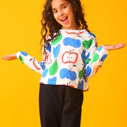 Anthrilo Blended Knit Full Sleeves Apple & Pear Printed Tee - White image 5