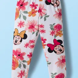 Babyhug Disney Terry Knit Drop Shoulder Full Sleeves Sweatshirt & Leggings Set with Minnie Mouse Graphic & Bow Applique - Red & White image 5