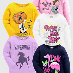 KUCHIPOO Girls Pack of 5 Printed Round Neck Casual T-shirt-picture-38