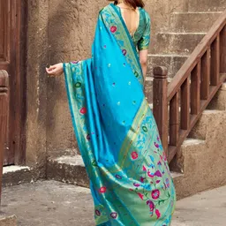 KALINI Blue Silk Blend Woven Design Sarees image 2