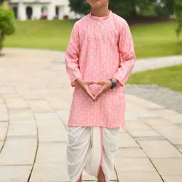 NIMBU Boys Ethnic Motifs Printed Regular Pure Cotton Kurta With Dhoti Pants image 4