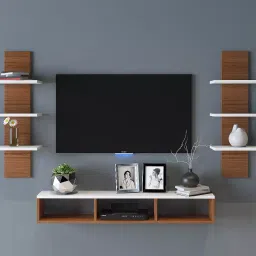 Furnifry Walnut -White 42 Inch(TV) Wood Wall Mounted Rectangular TV Cabinet-image-1